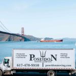 Moving truck in San Francisco with Golden Gates Bridge