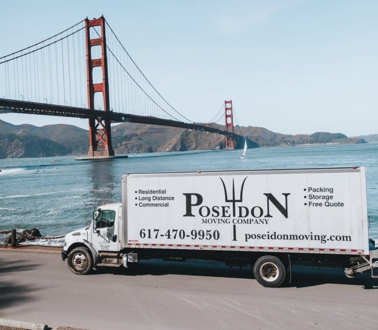 Poseidon Moving truck showcasing coast-to-coast long-distance moving services.