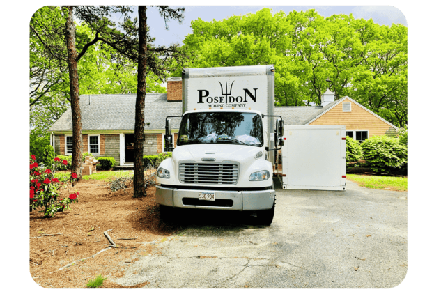 Poseidon Moving truck parked during delivery at client’s home
