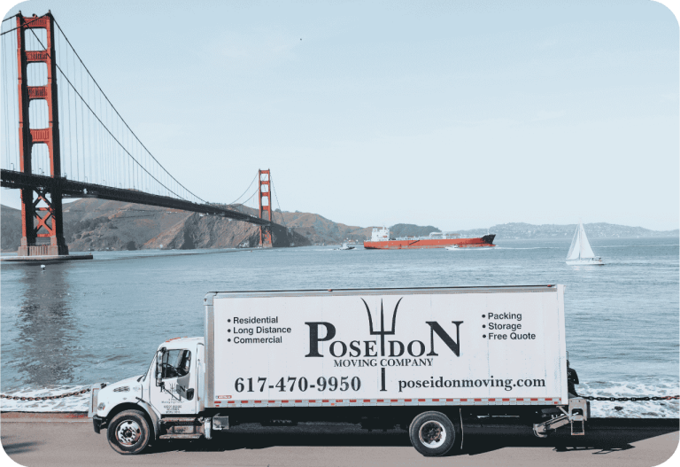 Poseidon Moving Company branded moving truck