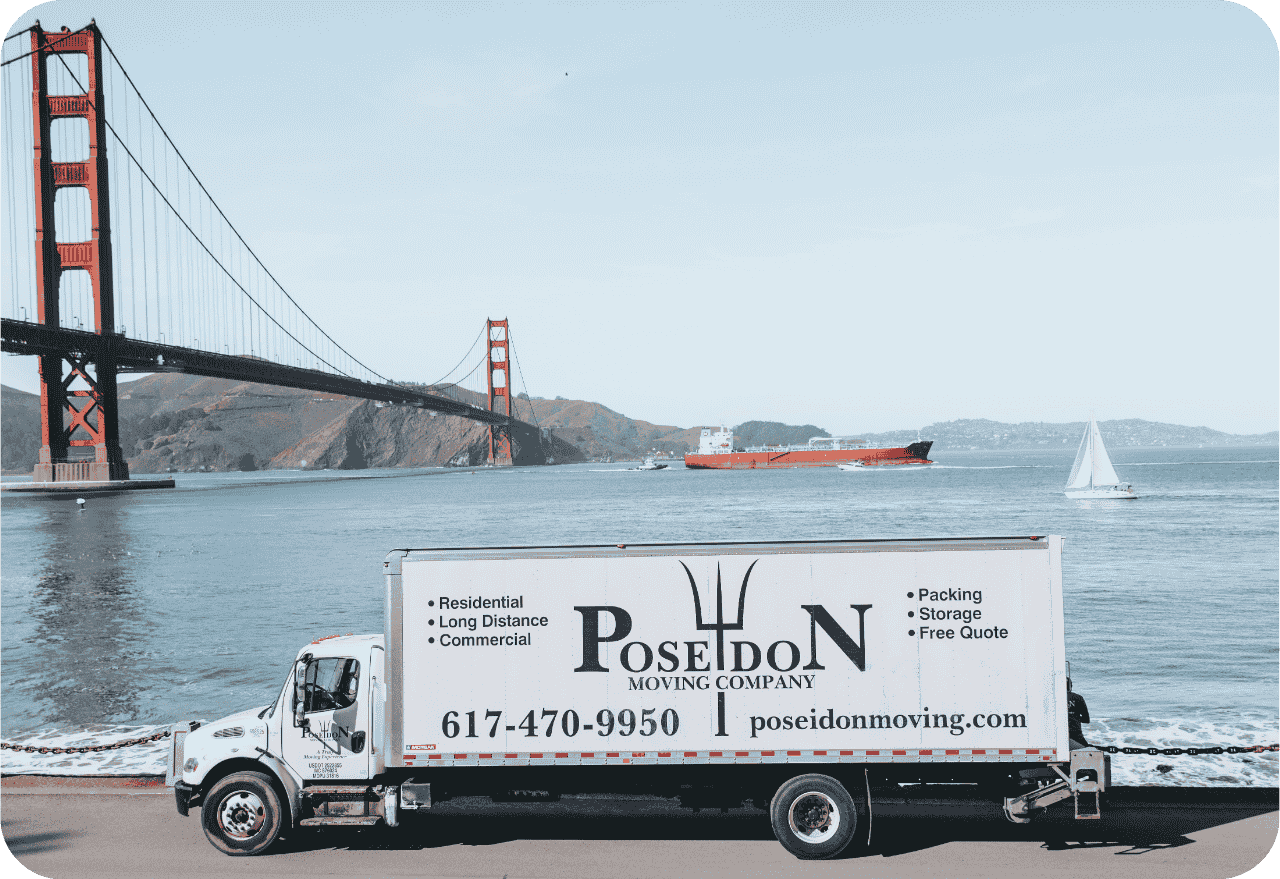 Poseidon Moving Company branded moving truck