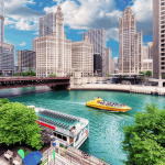 Downtown Chicago skyline with river view during daytime
