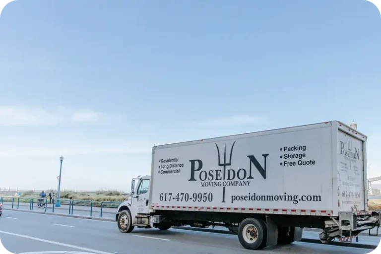 Poseidon Moving box truck on the road during a professional relocation