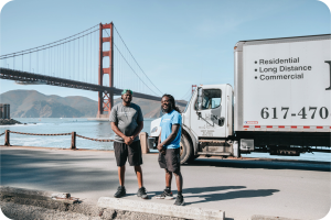 Poseidon Moving truck with movers on-site and ready to work