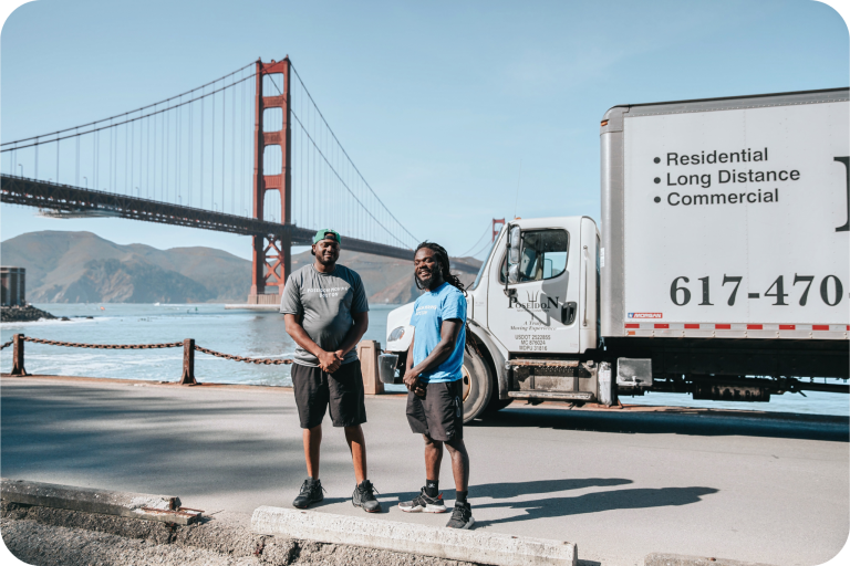 Poseidon Moving truck with movers on-site and ready to work